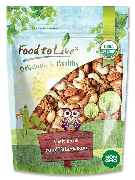 Food to Live - Organic Mixed Raw Nuts, 8 Ounces Cashews, Brazil Nuts, Walnuts, Almonds, Non-GMO