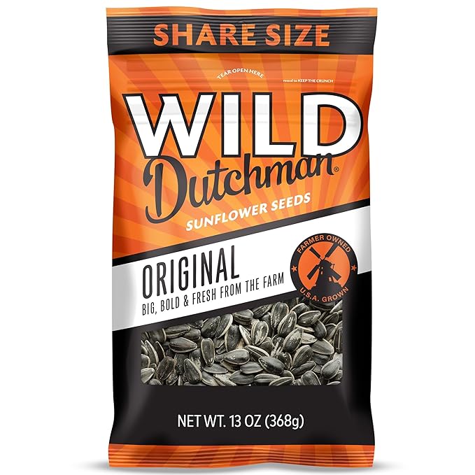 Wild Dutchman Roasted Sunflower Seeds in a Resealable Bag for Ultimate Freshness and an Easy Pour