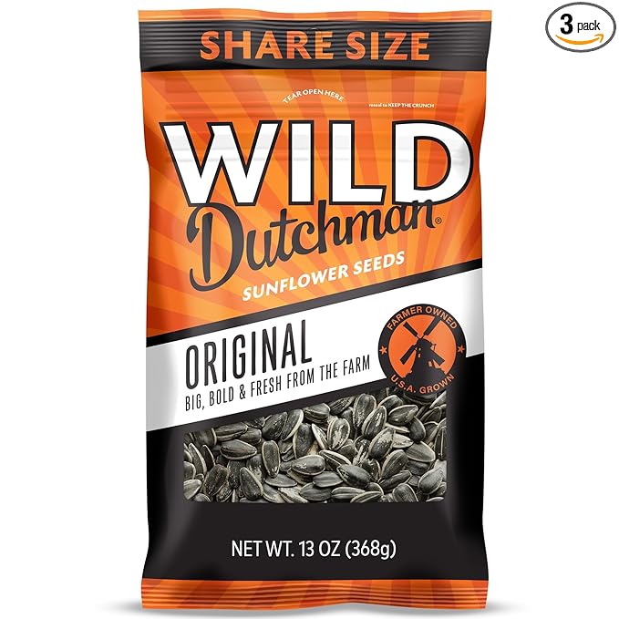 Wild Dutchman Roasted Sunflower Seeds in a Resealable Bag for Ultimate Freshness and an Easy Pour