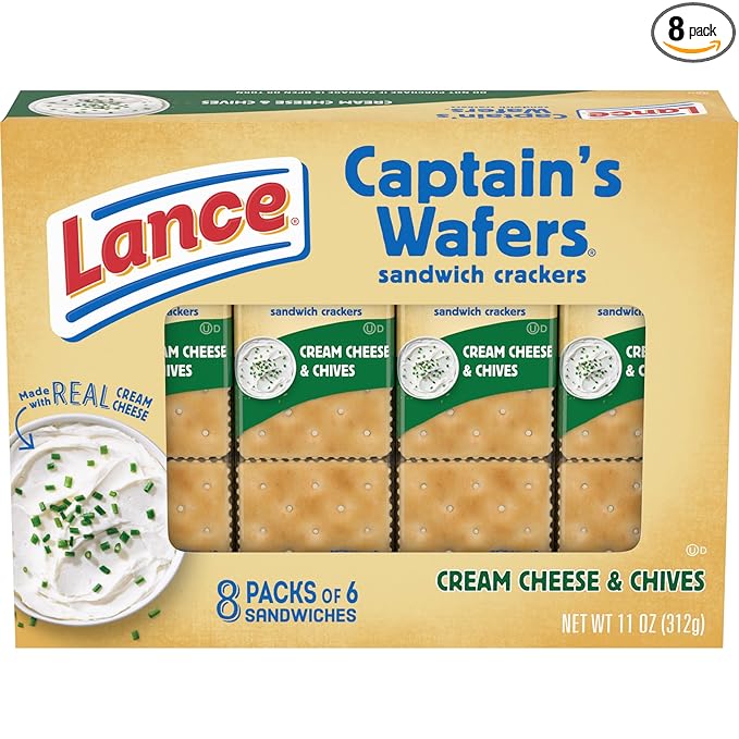 Lance Sandwich Crackers, Captain's Wafers Cream Cheese and Chives, 8 Packs, 6 Sandwiches Each
