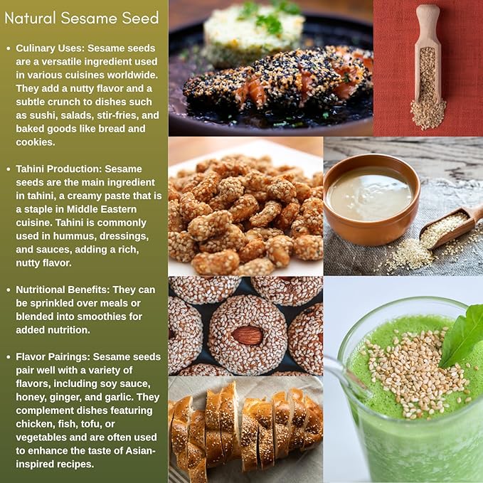 Sesame Seeds Natural – 14 oz Resealable Bag – Whole Raw Unhulled Seeds for Cooking, Baking &
