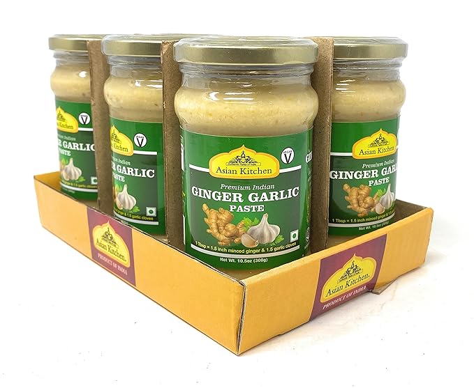 Asian Kitchen Ginger Garlic Cooking Paste 10.58oz (300g) Glass Jar, Pack of 5+1 FREE ~ Vegan |