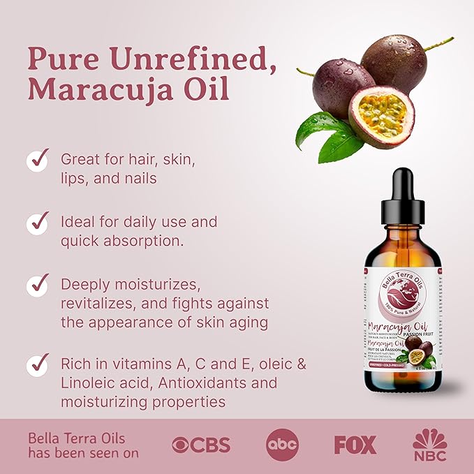 Bella Terra Oils - Maracuja Seed Oil 16oz - Cold-Pressed Purity from Passion Fruit Seeds, Infused