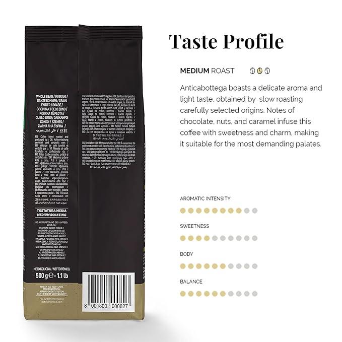 Caffe Vergnano 1882 Antica Bottega Whole Bean Arabica Medium Roast Espresso - Italian Coffee Beans