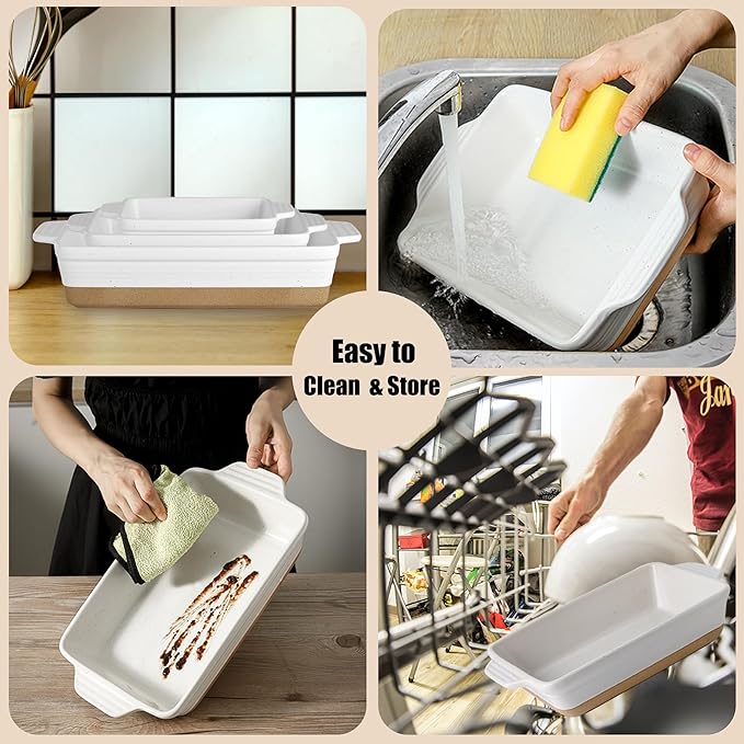 Ceramic Baking Dish, Casserole Dishes for Oven, Extra Deep Lasagna Pans with Handles, Rectangular