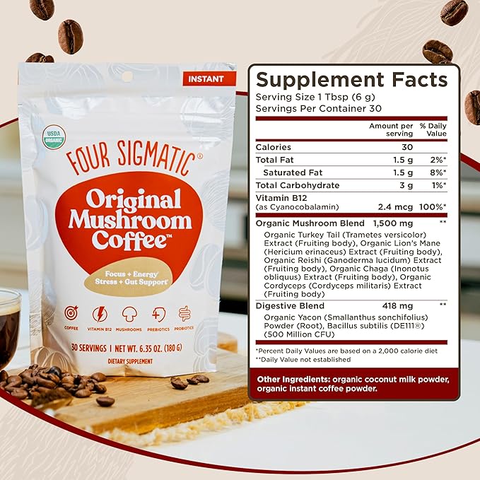 Four Sigmatic Original Mushroom Coffee | High Dose Lion's Mane, Chaga, Turkey Tail, Cordyceps and
