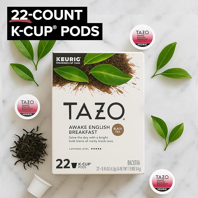 TAZO Awake English Breakfast Tea K-Cups, Bold Traditional Breakfast-Style Black Tea for Health and