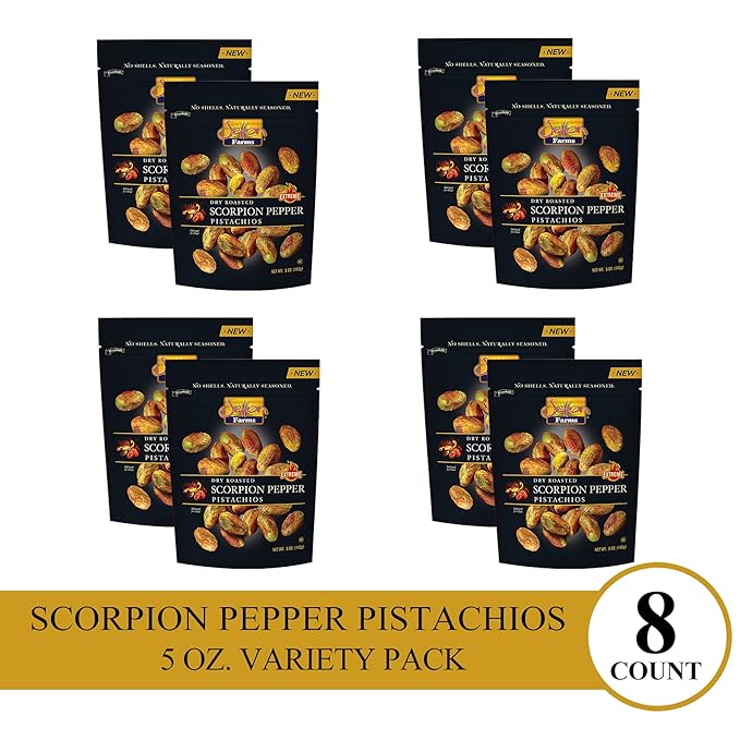 Setton Farms Pistachios, Scorpion Pepper Extreme Flavor Naturally Seasoned No Shell Pistachio Nuts