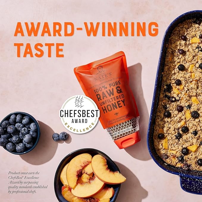 Nate's 100% Pure, Raw & Unfiltered Honey, No-Drip Sustainable Squeeze Pouch; Purity Guarantee, No