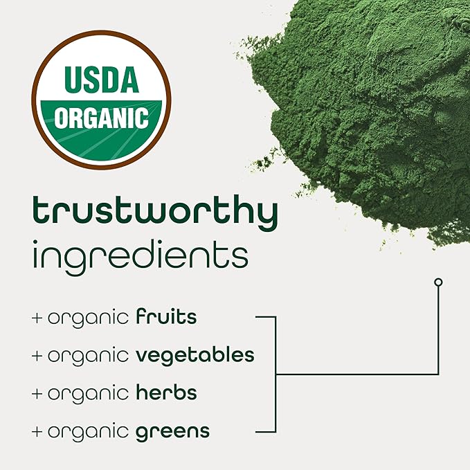 Zena Nutrition Organic Super Greens Powder, 70+ Superfoods, 0 Sugar, 3G Fiber, Spirulina