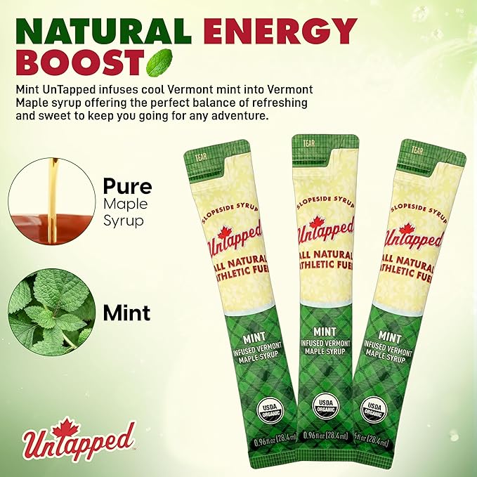UnTapped Mint Maple Syrup Energy Gels 20 Gels | Organic Pure Vermont Maple Syrup with Real Mint |