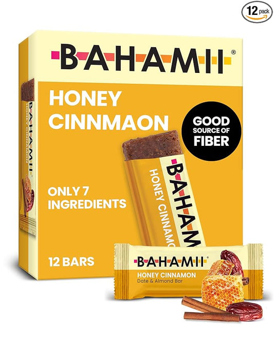 Bahamii - Almond & Date Bars (Honey Cinnamon) - Healthy Snack Bars with Dates - Non-GMO