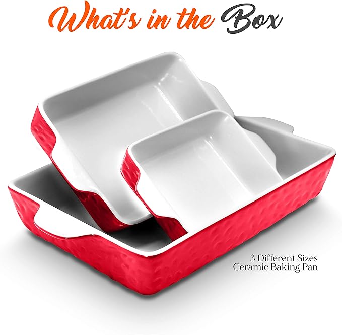 NutriChef 3-Piece Ceramic Casserole Dish for Oven - Premium Lasagna Baking Pans w/ Nonstick Coating