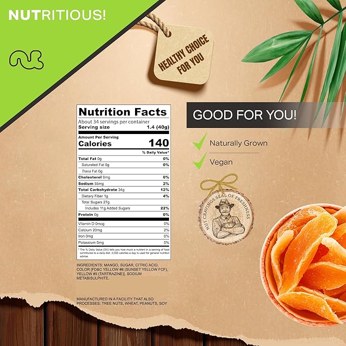 NUT CRAVINGS - Sun Dried Mango Slices, Lightly Sweetened (48oz, 3 LB) Bulk Dry Fruits Packed Fresh