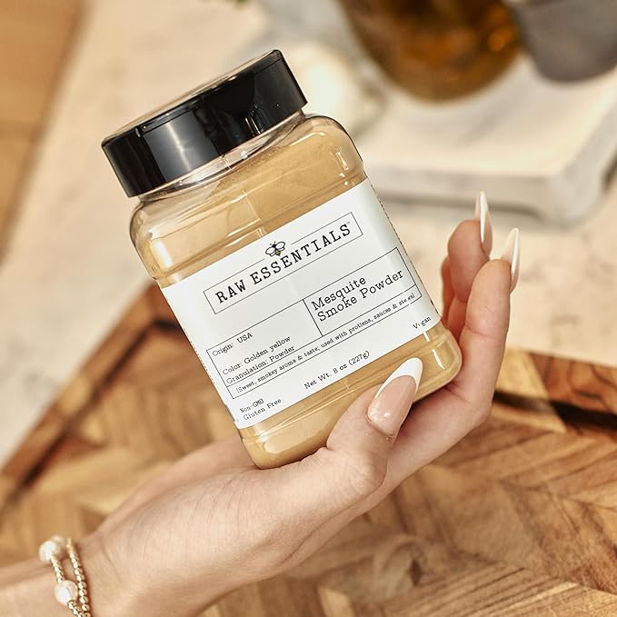 Raw Essentials Mesquite Smoke Powder - Infuse Bold Smoky Flavor Without Barbecuing - Perfect for