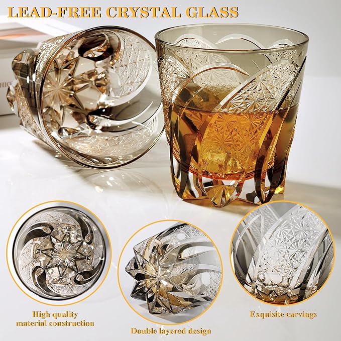 Old Fashioned Whiskey Glasses Edo Kiriko Whisky Glass - 11 Oz Hand Cut Wineware For Scotch