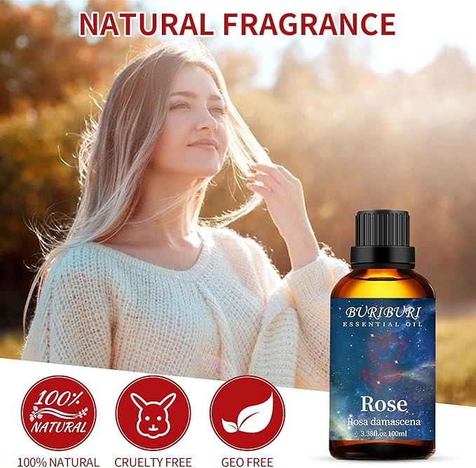 BURIBURI Rose Essential Oil 100ML Gifts Set 100% Pure Natural Undiluted Aromatherapy Rose Oil