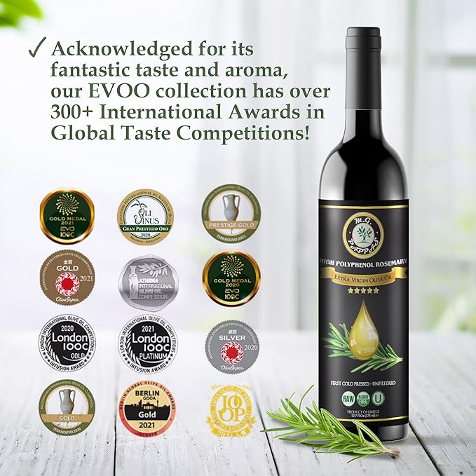 M.G. PAPPAS Rosemary Infused Olive Oil - High Polyphenol Rich Extra Virgin Olive Oil Unfiltered