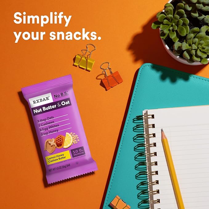 RXBAR Nut Butter and Oat Protein Bars, Protein Snacks, Snack Bars, Lemon Honey Cashew Butter (30