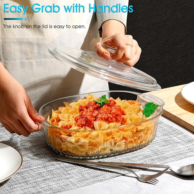 NUTRIUPS 1.9QT Oval Glass Casserole Dish with Glass Lid, Borosilicate Glass,Oval Casserole Dish for