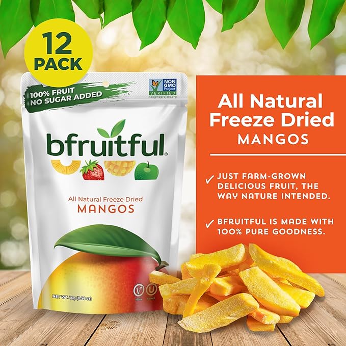 bfruitful Freeze-Dried Mango, Freeze Dried Fresh Fruit Bites, Gluten Free, Vegan, Dairy Free