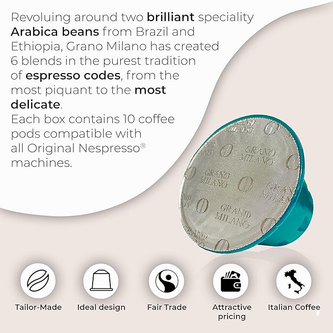 Grano Milano Ristretto - 50 Espresso Pods Compatible with Nespresso Original line, Medium Roast
