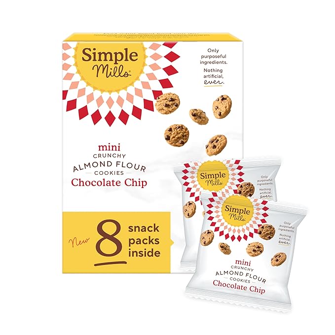 Simple Mills Almond Flour Mini Chocolate Chip Cookie Snack Packs, Gluten Free and Delicious Crunchy
