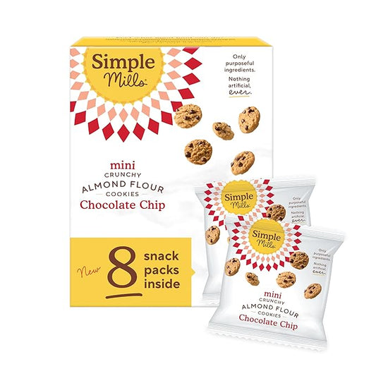 Simple Mills Almond Flour Mini Chocolate Chip Cookie Snack Packs, Gluten Free and Delicious Crunchy