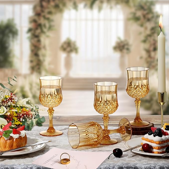 XUWAIDSGN 16 Pcs 7oz Plastic Vintage Wine Glasses Drinking Glasses Unbreakable Wedding Glassware