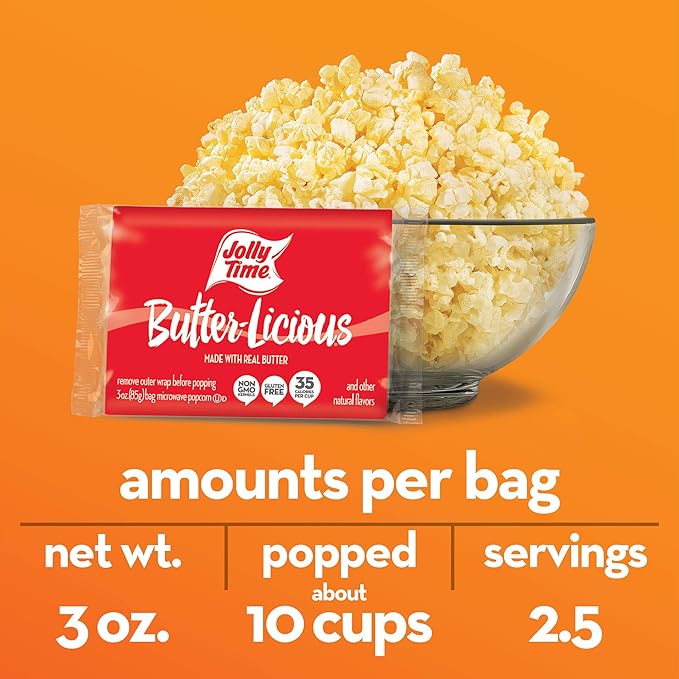 Jolly Time Value Pack Butter-Licious, Original Buttery Microwave Popcorn Snack, Gluten Free with