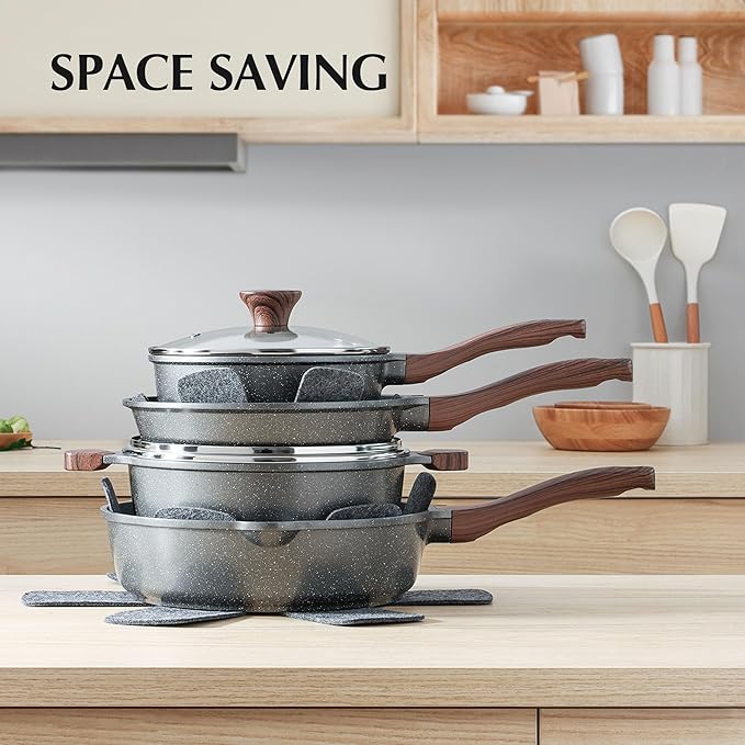 SENSARTE Nonstick Cookware Set 13-Piece, Non Stick Pots and Pans Set with Swiss Granite Coating