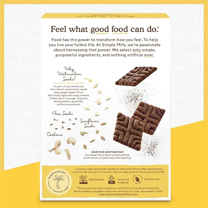 Simple Mills Sweet Thins Cookies, Seed and Nut Flour, Chocolate Brownie - Gluten Free, Paleo