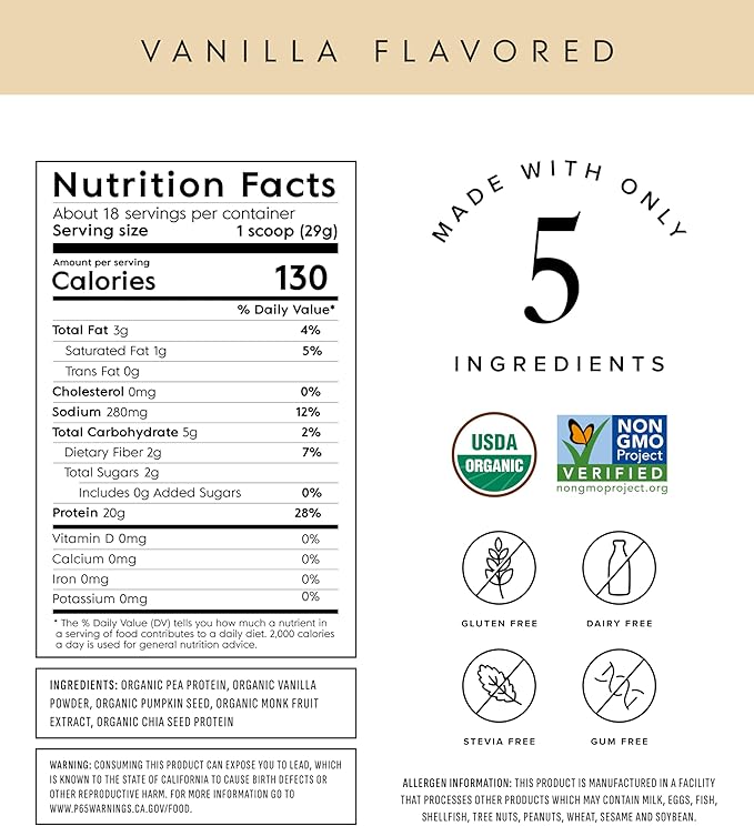 Truvani Vegan Pea Protein Powder | Vanilla | 20g Organic Plant Based Protein | 18 Servings | Keto |