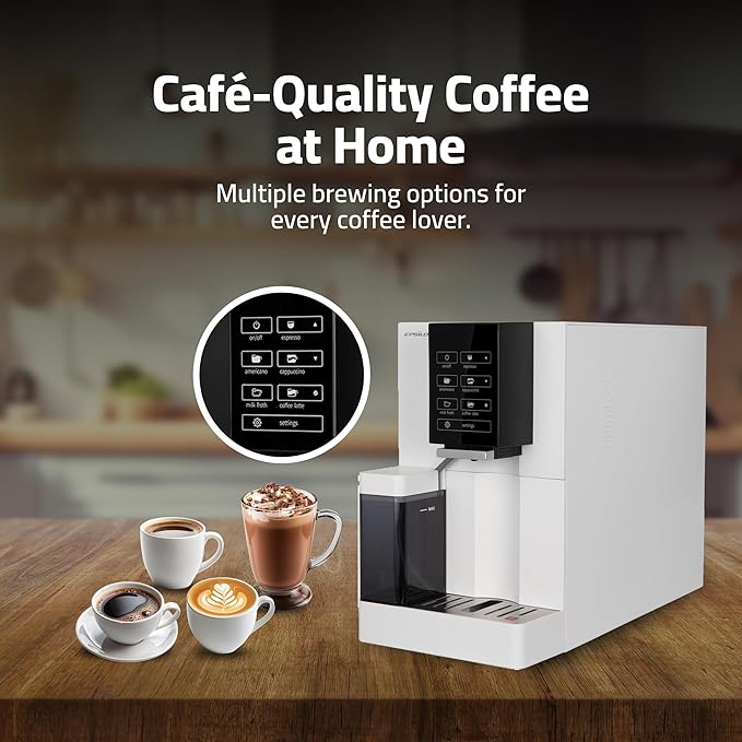 Epsilon Fully Automatic Coffee Machine, Modern One Touch Espresso Machine, Integrated Milk Frother