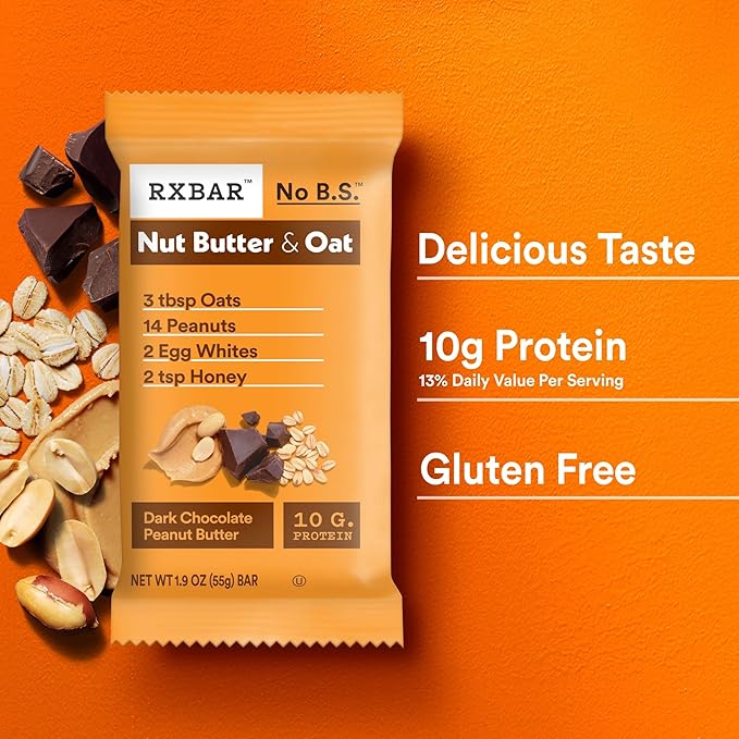 RXBAR Nut Butter and Oat Protein Bars, Protein Snacks, Snack Bars, Dark Chocolate Peanut Butter
