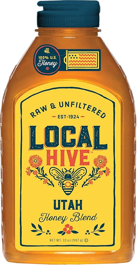Local Hive Utah Raw Unfiltered Honey – 32oz, 100% Pure US Honey, Sourced from American Bees and