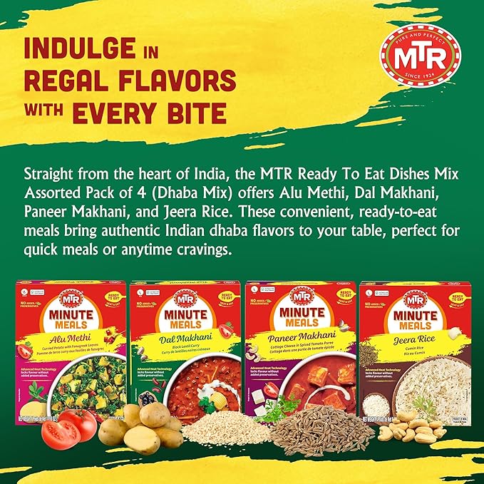 MTR Ready-To-Eat: Dhaba Mix - Assorted Pack of 4 (Alu Methi, Dal Makhani, Paneer Makhani, Jeera