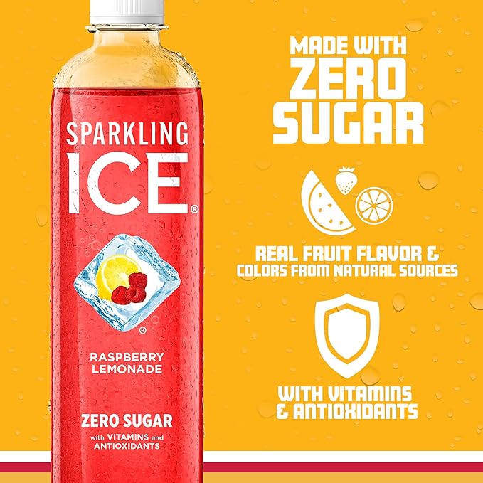 Sparkling Ice, Raspberry Lemonade Sparkling Water, Zero Sugar Flavored Water, with Vitamins and