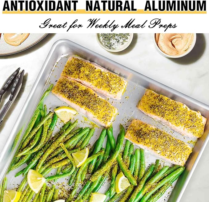 Commercial Quality Baking Sheet Pan Set, Natural Aluminum Cookie Sheet, Umite Chef Warp Resistant