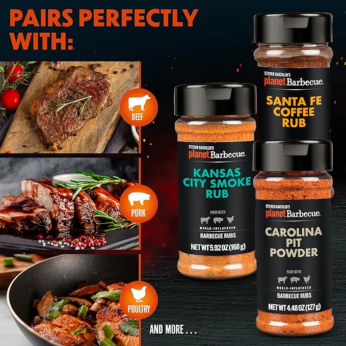 Steven Raichlen's Planet Barbecue Gourmet BBQ Rubs & Spices Gift Set 3 Pack- Grill Seasonings with