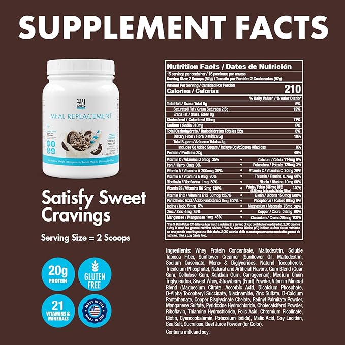 Yes You Can! Complete Meal Replacement - 15 Servings, 20g of Protein, 0g Added Sugars, 21 Vitamins