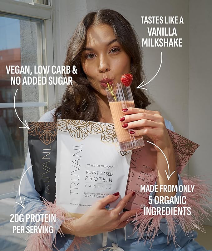 Truvani Vegan Pea Protein Powder | Vanilla | 20g Organic Plant Based Protein | 18 Servings | Keto |