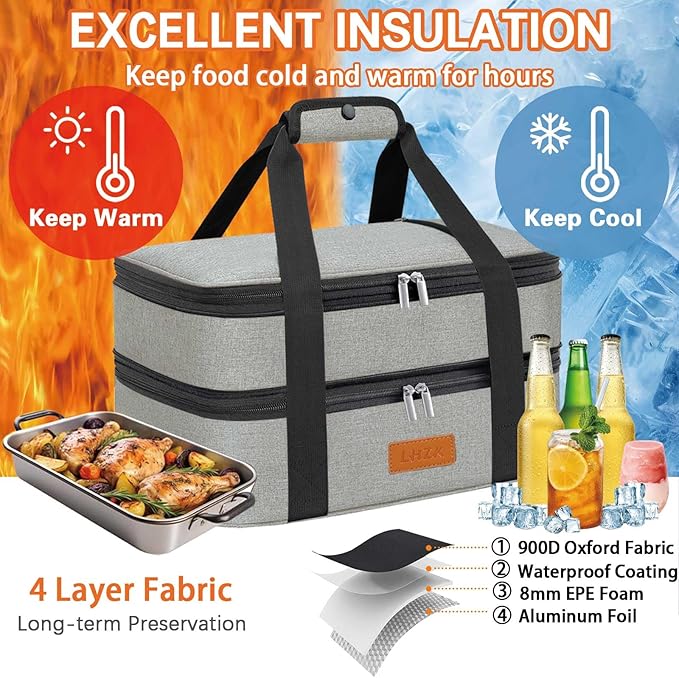 LHZK Double Insulated Casserole Carrier for Hot or Cold Food, Lasagna Holder Tote for Potluck