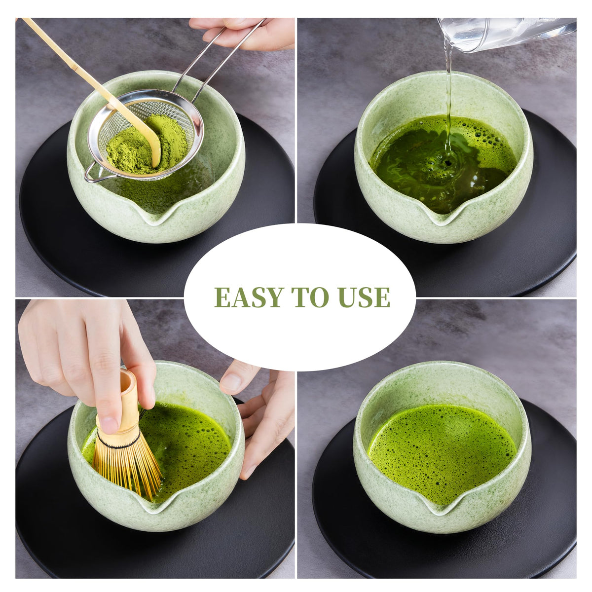 YIBO Matcha Whisk Set With Bowl, Ceramic Matcha Making Kit Includes Bamboo Whisk (Chasen), Holder
