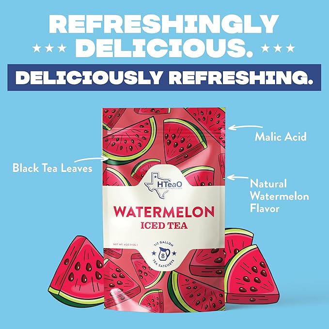 HTeaO Watermelon Black Tea – Texas-Style Flavored Iced Tea Bags for Summer – Instant Ice Tea
