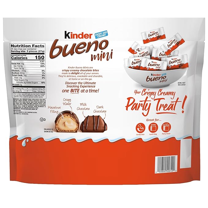 Kinder Bueno Mini, 125 Count Party Pack, Milk Chocolate and Hazelnut Cream, Individually Wrapped