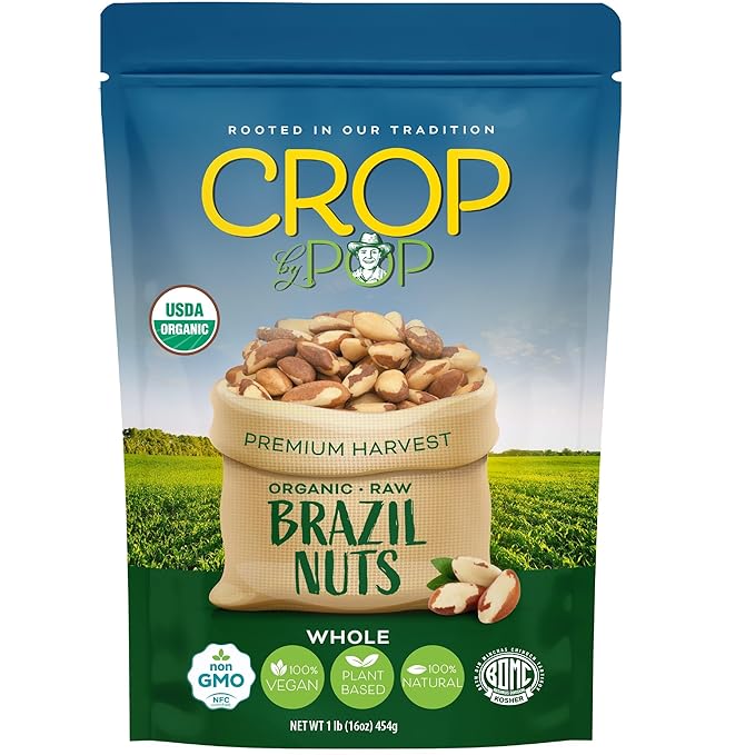 CROP BY POP - Organic Raw Brazil Nuts (16 Oz - 1 LB) Packed Fresh in Resealable Bag - USDA Organic