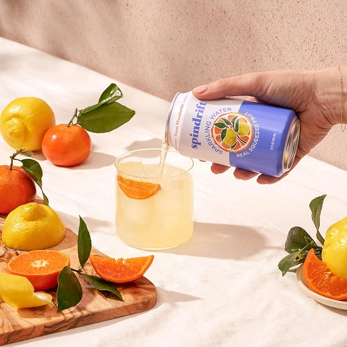 Spindrift Sparkling Water, Yuzu Mandarin Flavored, Made with Real Squeezed Fruit, 12 Fl OZ Cans