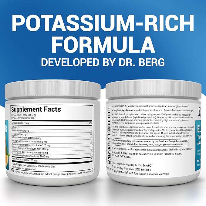 Dr. Berg Zero Sugar Hydration Keto Electrolyte Powder - Enhanced w/ 1000 mg of Potassium & Real