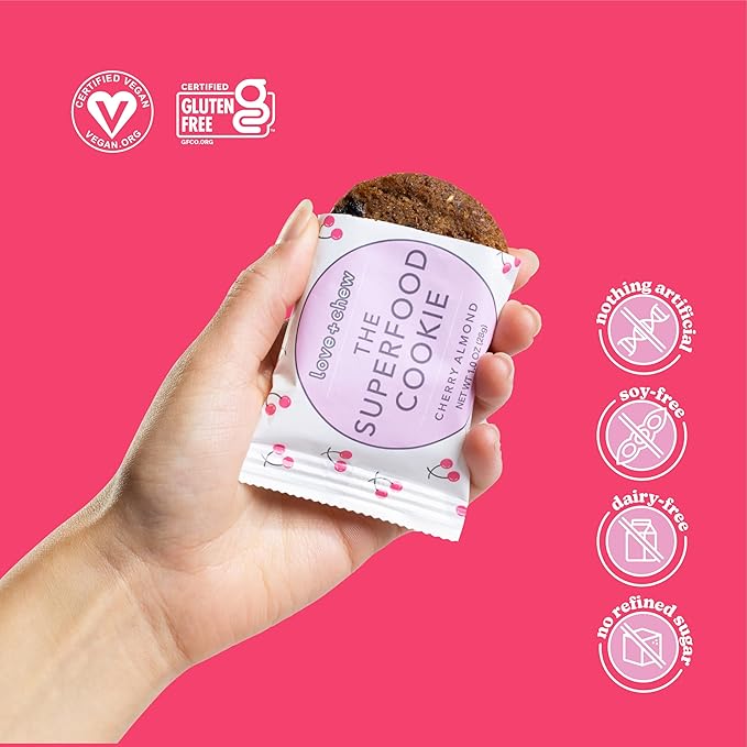 Love + Chew Soft Baked Protein Cookies, Gluten Free | (18) Count Cherry Almond Minis | Vegan